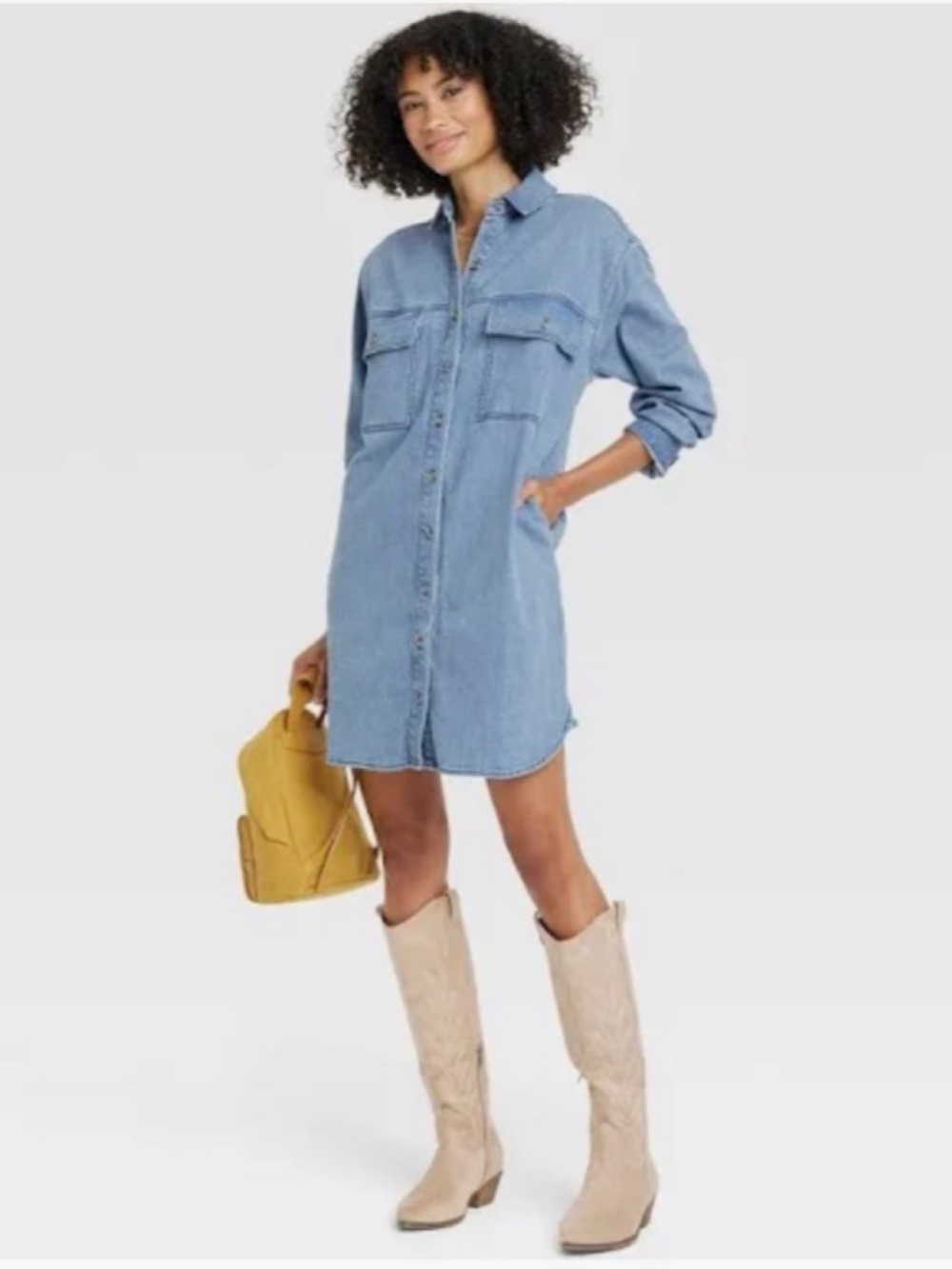 Universal Thread Light Denim Button Front Dress with Pockets Size Small